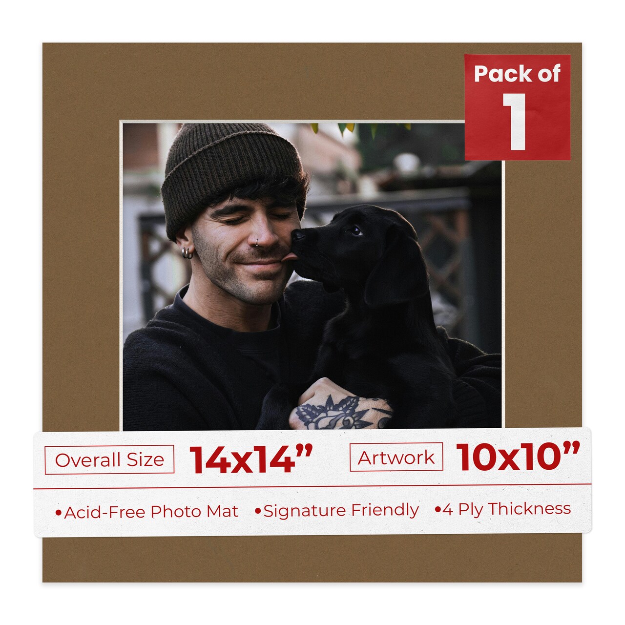 Aged Oak Brown Mat Board for 14x14 Frames - Fits 10x10 Photos